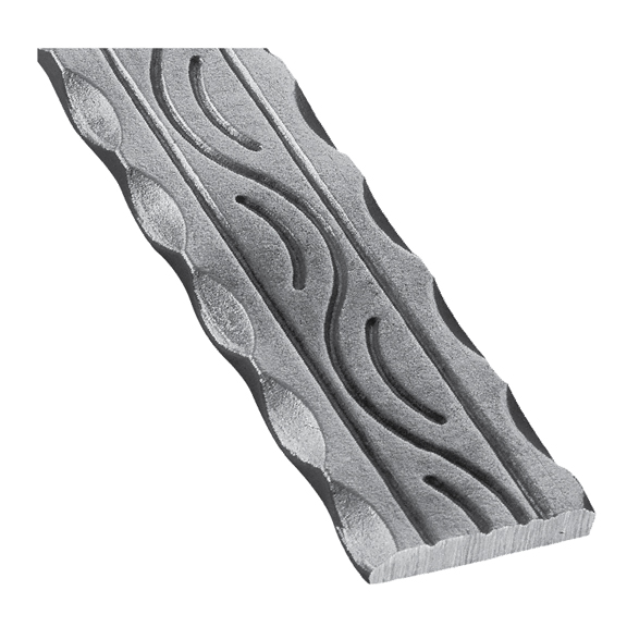 Patterned Flat Bar, End Scroll, Sweep and Corner Bend with Wavy Center & Hammered Edges