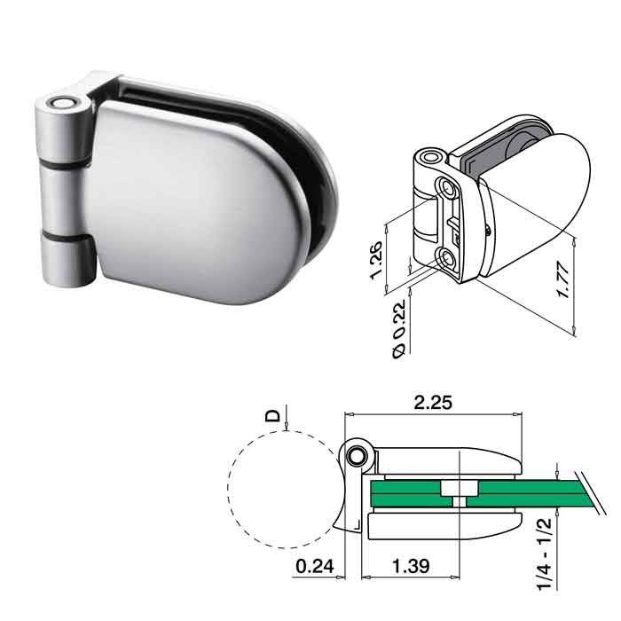 90 degree Hinge, Tube to Glass, for 1.9" dia. tube, 316 Satin Stainless Steel, Sold 2/Box (14.0281.048.12)