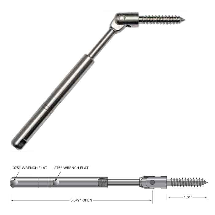 Push Lock Tensioner w/Lag Clevis for 3/16" Cable