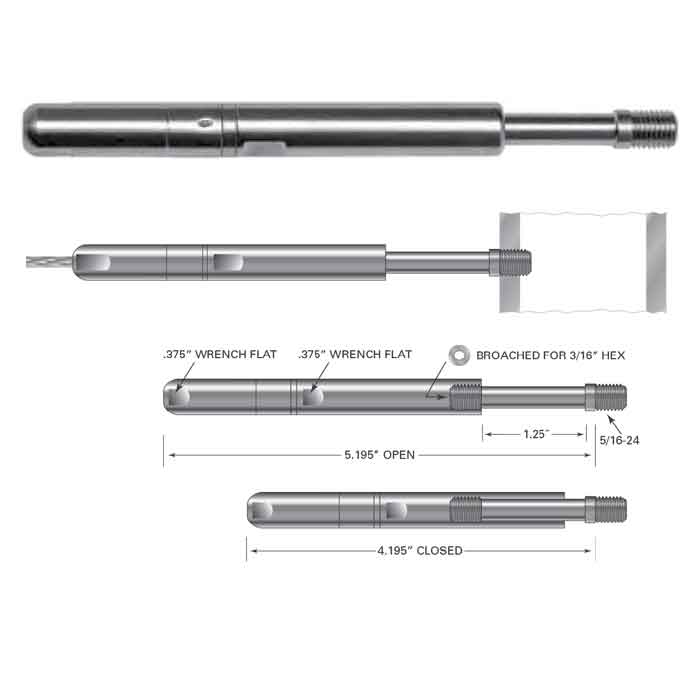 Push-Lock Tensioner with Threaded Bolt for 1/8" Cable