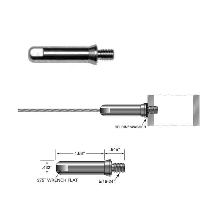 Push-Lock Threaded Bolt for 1/8" Cable