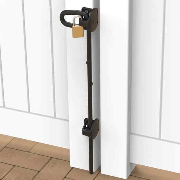 Q-Bolt Drop Bolts for Vinyl & Wood Gates, Padlockable, 24" or 40" Tall, Black
