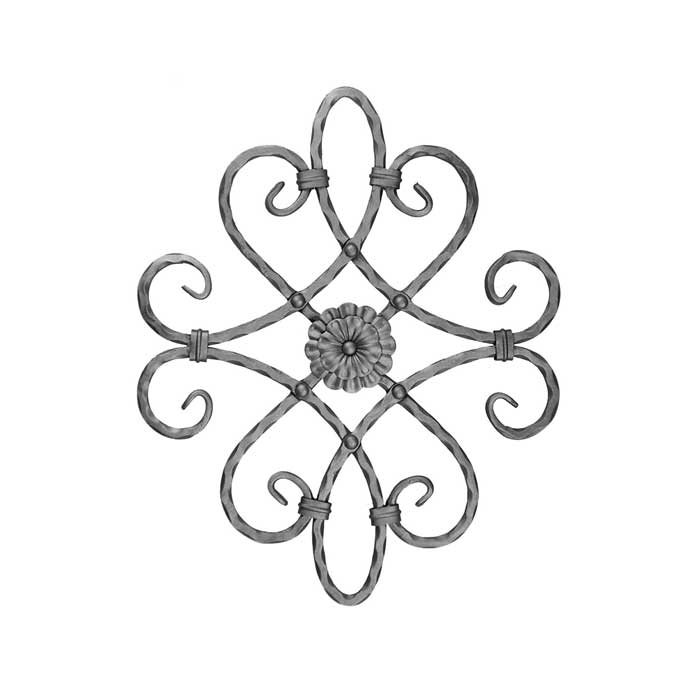 1/2" sq. Forged Steel Scroll Panel w/Floral element on one side, 21" Tall