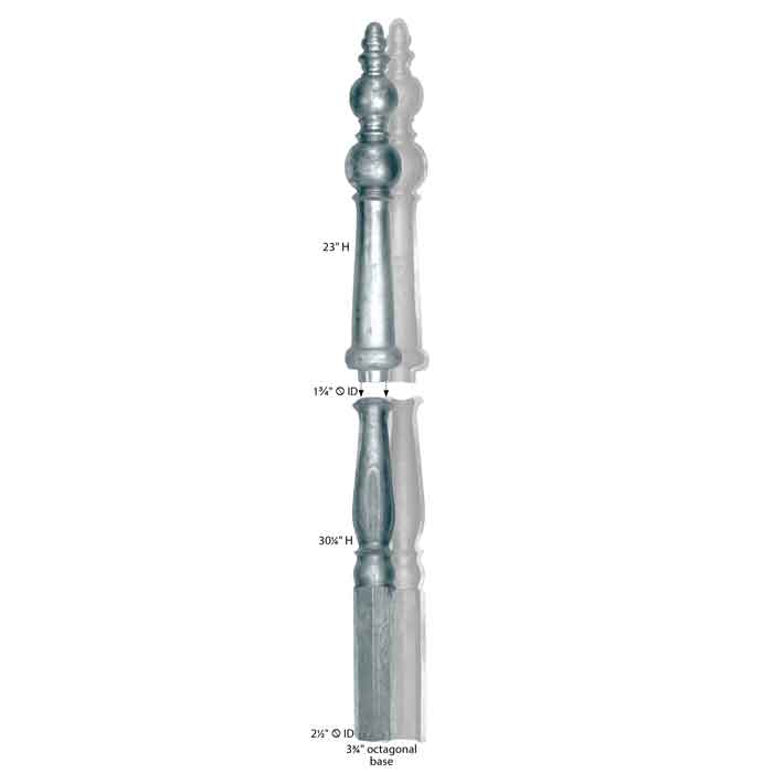  Queen Anne Aluminum Post, 3-3/4" Octagonal Base, 53-1/4" High, 4 piece