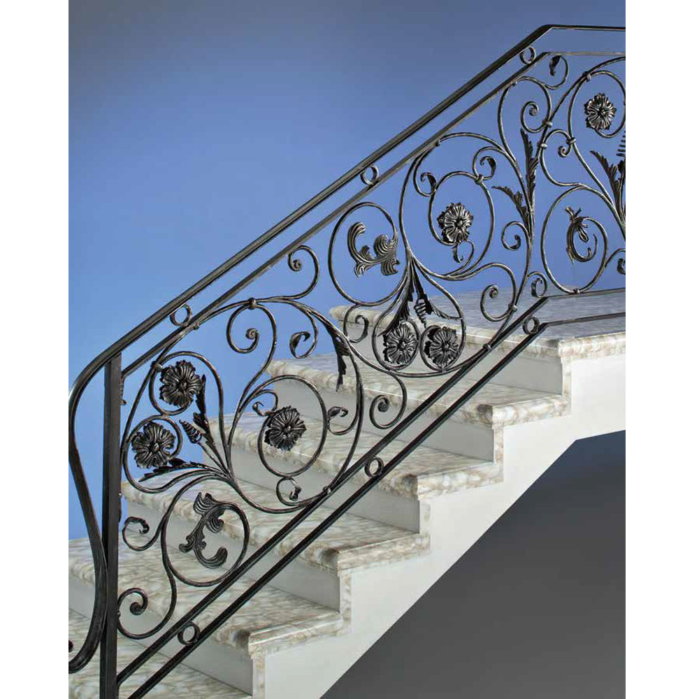Decorative Scroll Panel Staircase Railing - Design 14-49
