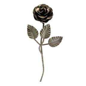 2-3/4"dia. Stamped Steel Rose w/Leaves and Stem, 7-7/8" Tall