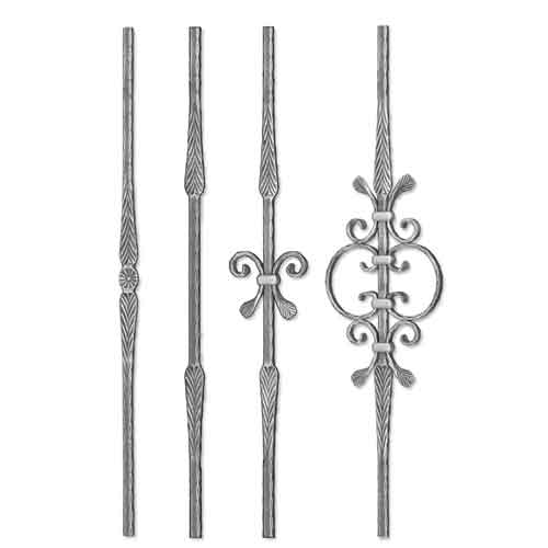 Grande Forge Rustique Series Forged Steel 5/8" sq. Balusters w/Hammered Edges & Scroll Centers