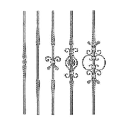 Grande Forge Rustique Series Forged Steel 9/16" sq. Balusters w/Hammered Edges & Scroll Centers