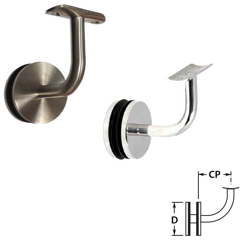 Glass Mount Handrail Brackets in Stainless Steel for 1-1/2" and 2" Tubing