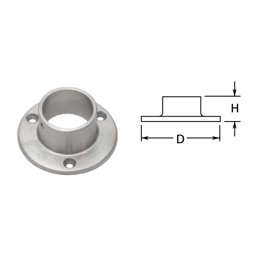 1-1/2" Satin Stainless Steel Wall Flange