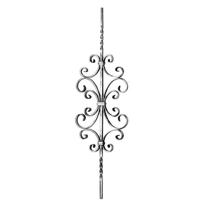 1/2" sq. Forged Steel Panel with Various Scrolls & Bar Twists, 35-7/16" Tall