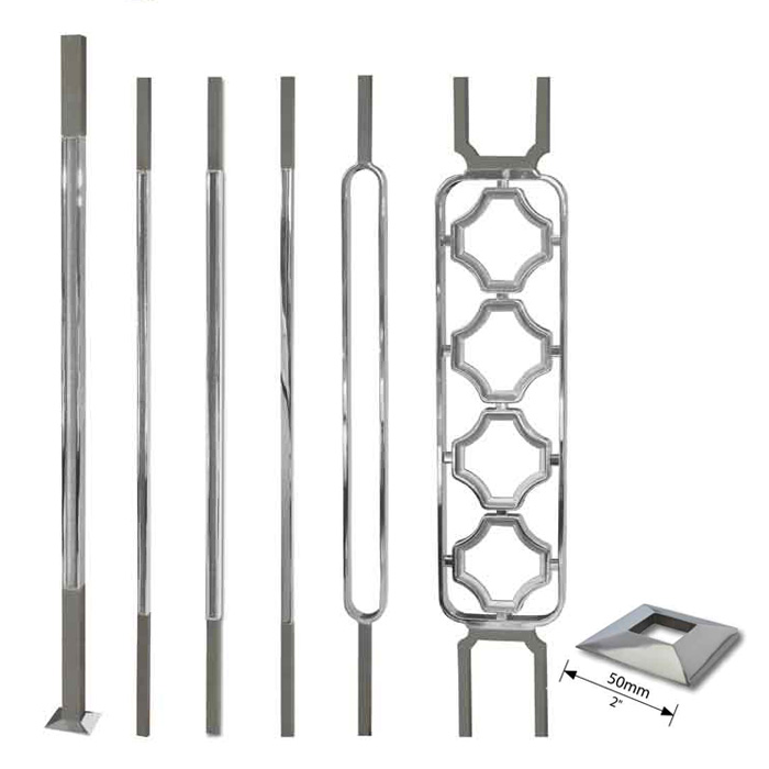Grande Forge Square Series Posts, Balusters and Panels with Highly Polished Nickel Finish and Mild Steel Ends