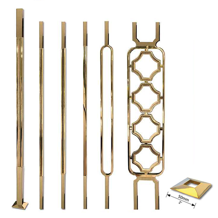 Grande Forge Square Series Posts, Balusters and Panels with Brass PVD Coating and Stainless Steel Ends