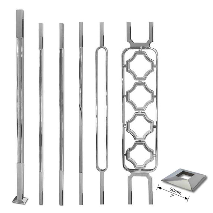 Grande Forge Square Series Posts, Balusters and Panels with Highly Polished Nickel Finish and Stainless Steel Ends