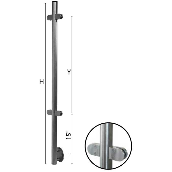 Stainless Steel Fascia Mounted Line Newel Post with Glass Clamps for use with 1-2/3" diameter x 5/64" Tubing