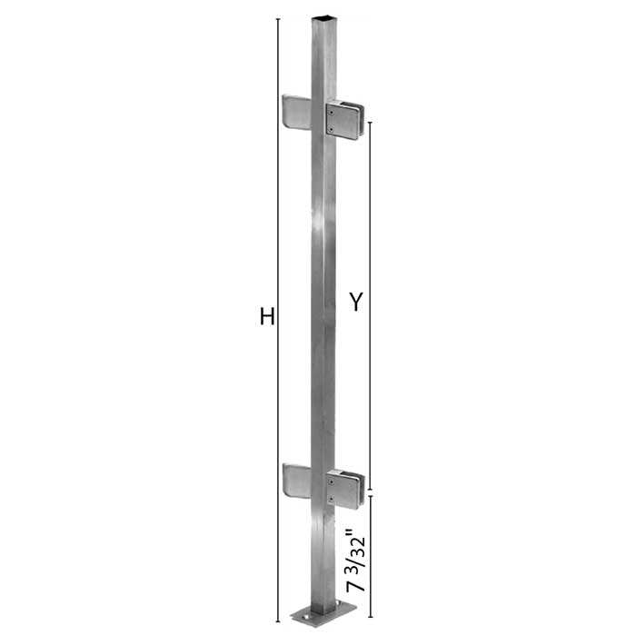 Stainless Steel Square Newel Post with 90 degree Glass Clamps for use with 1-9/16" x 1-9/16" x 5/64" Tubing