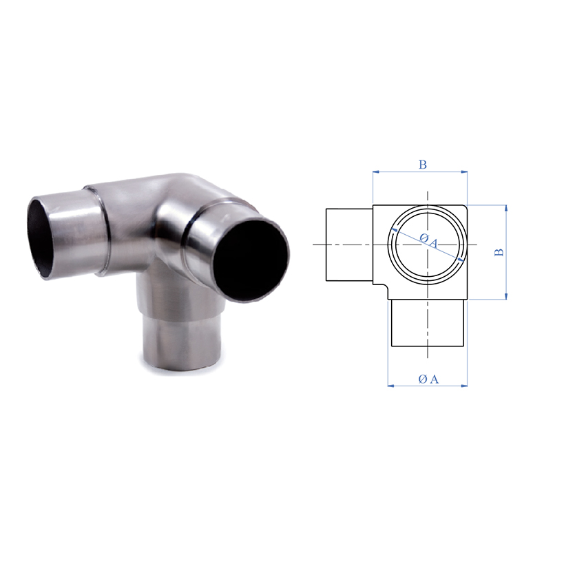 3-Way Corner Fitting for 1-2/3" dia. Tubing, 316 Satin Stainless Steel