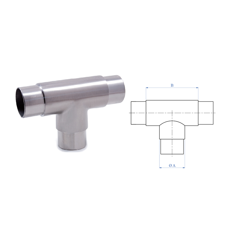 3-Way Flush "T" Fitting for 1-2/3" dia. Tubing, 316 Satin Stainless Steel