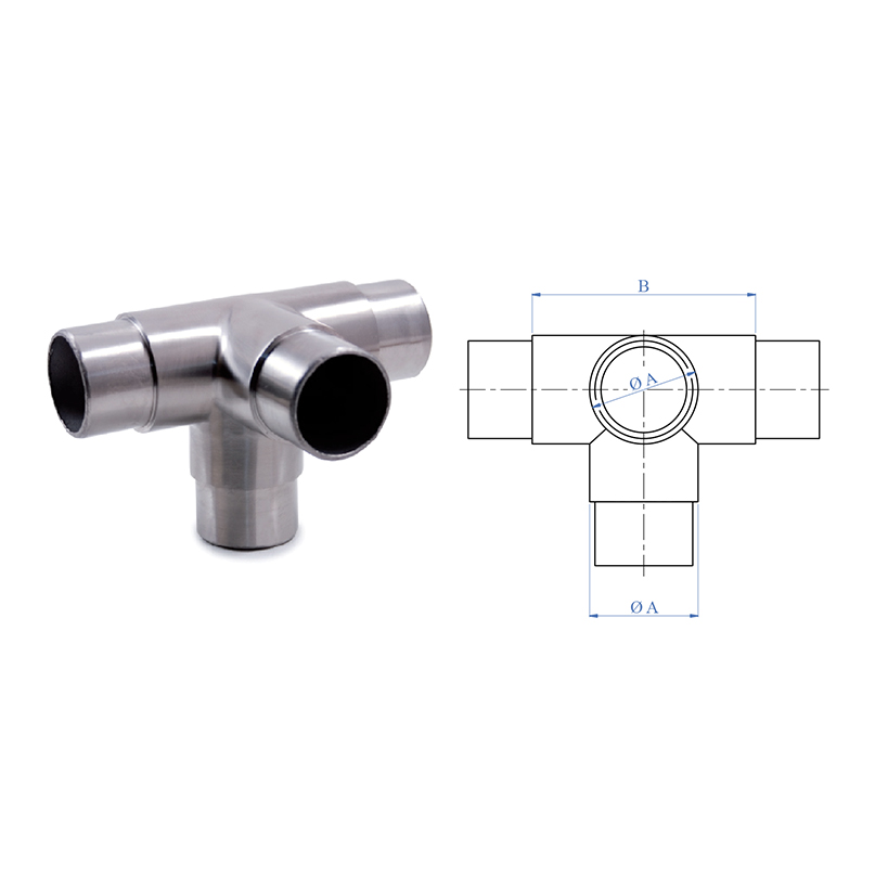 4-Way Corner Fitting for 1-2/3" dia. Tubing, 316 Satin Stainless Steel