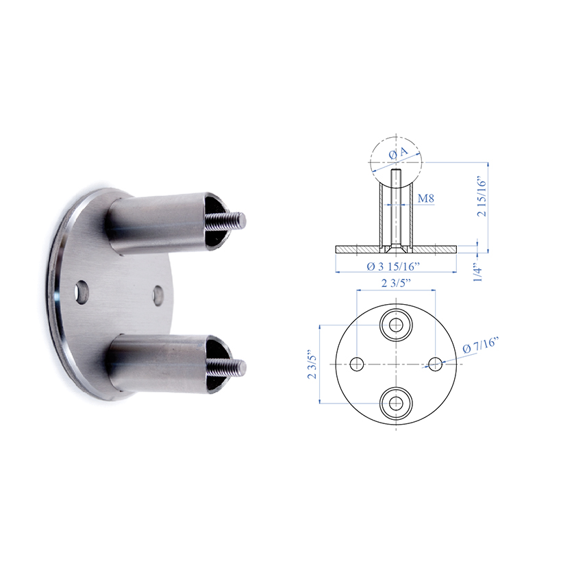 Anchorage Flange for 1-2/3" dia. Tubing, 304 Satin Stainless Steel