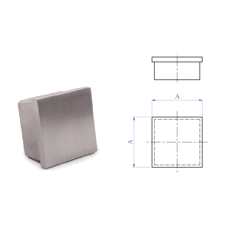 Flat End Cap for Square Tubing, 316 Satin Stainless Steel
