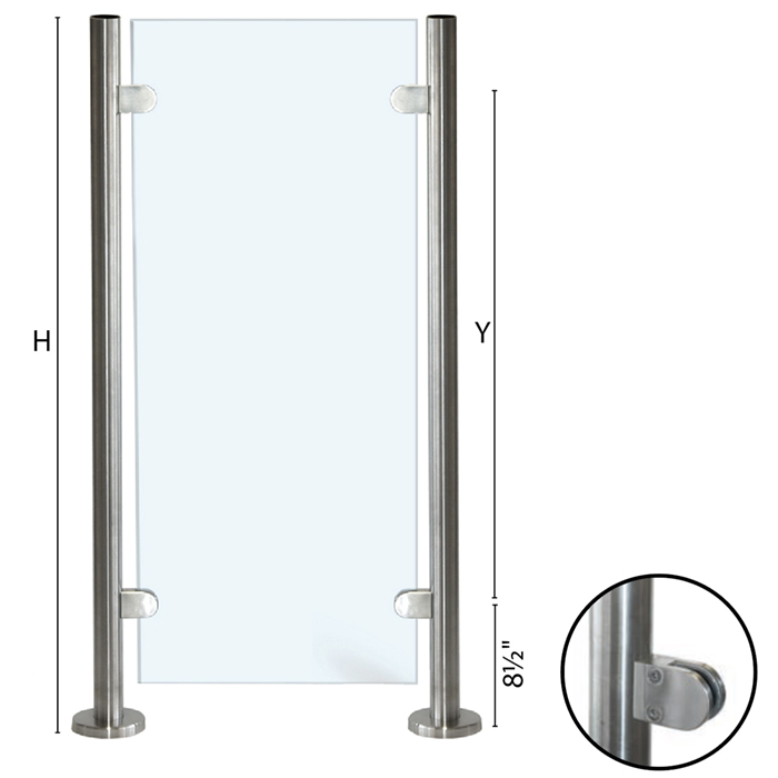 Stainless Steel Round Newel End Post with Glass Clamps for use with 1-2/3" diameter x 5/64" Tubing