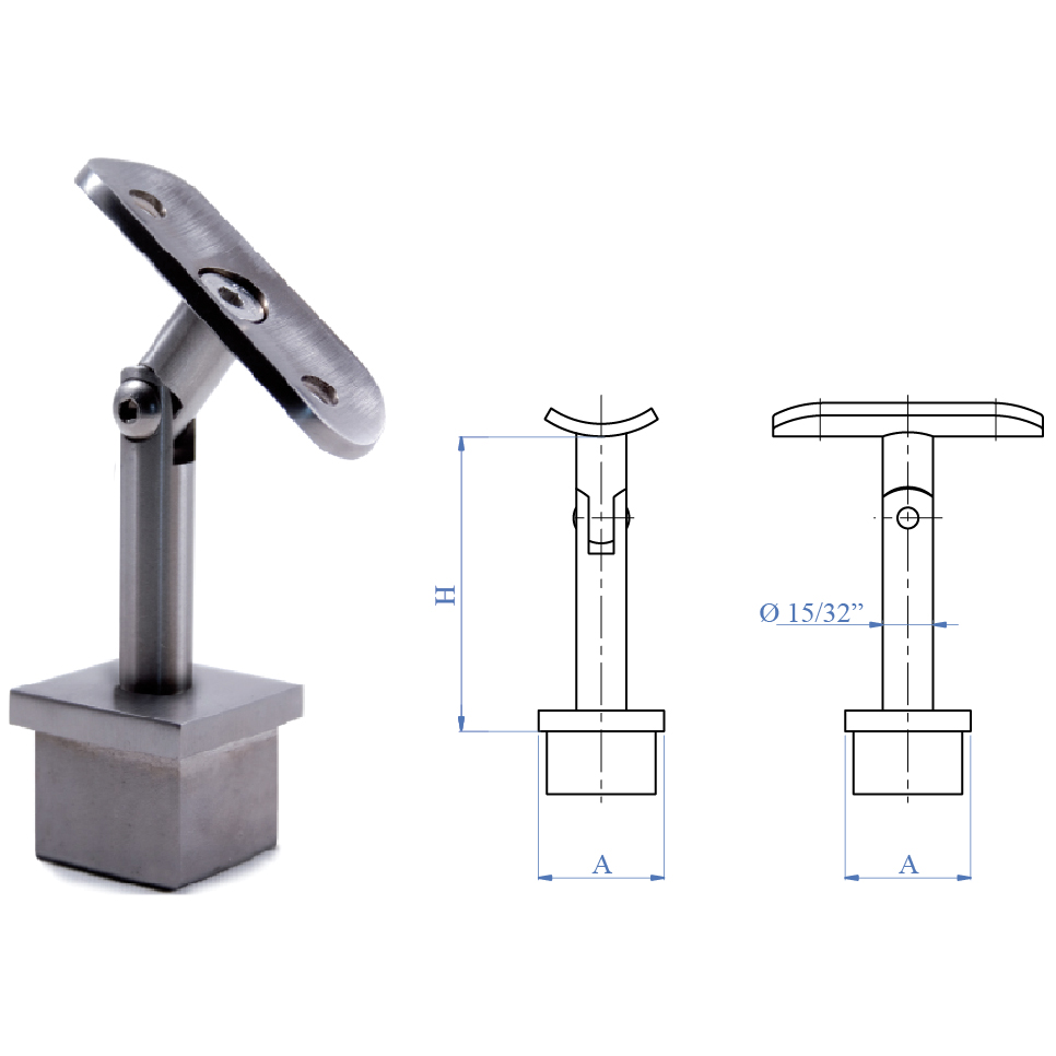 Stainless Steel Handrail Support 2-61/64" high, Pivotable, for 1-2/3" dia. tube