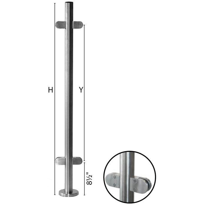 Stainless Steel Round Newel Post with Glass Clamps for use with 1-2/3" diameter x 5/64" Tubing