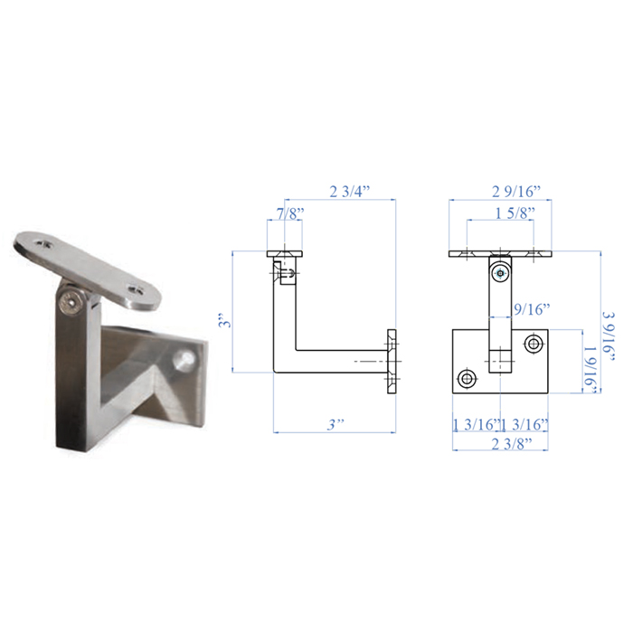 Stainless Steel Pivotable Handrail Support for Flat Tube