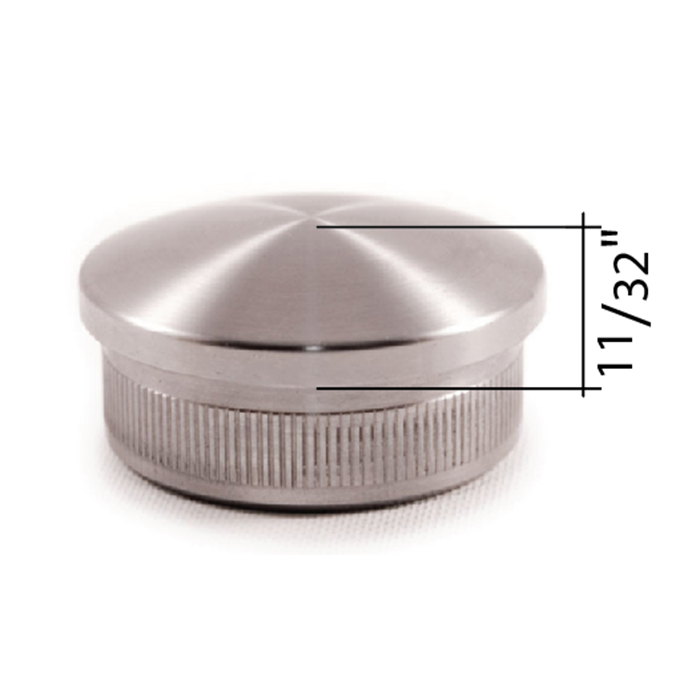 Rounded End Cap for 1-2/3" dia. Tubing, 316 Satin Stainless Steel