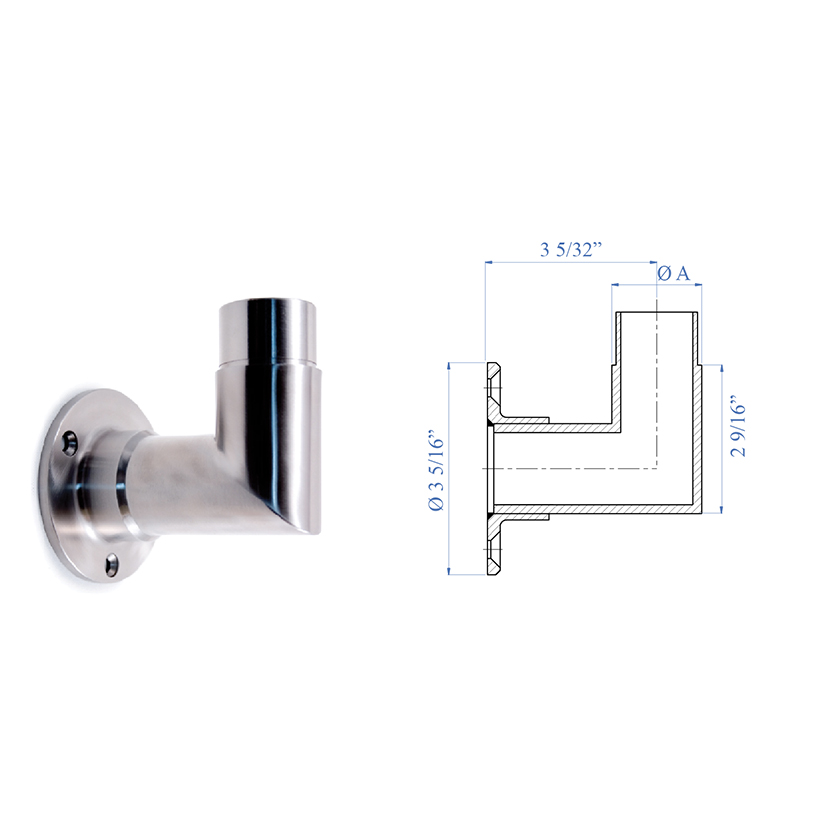 Tube Curved Elbow for 1-2/3" dia. Tubing, 316 Satin Stainless Steel
