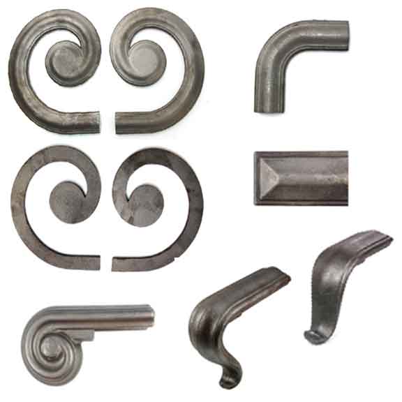 1-3/4" wide Steel Lateral Scrolls and Fittings for H1248 Handrail Molding