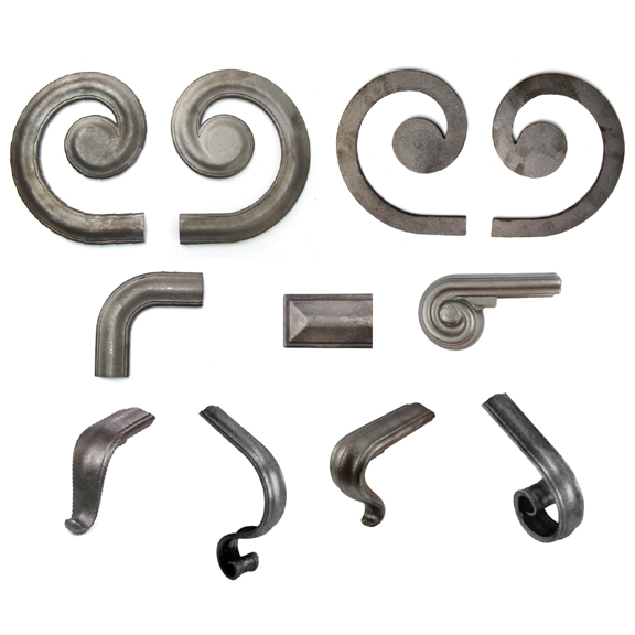 2-1/4" wide Steel Lateral Scrolls and Fittings for H1244 Handrail Molding
