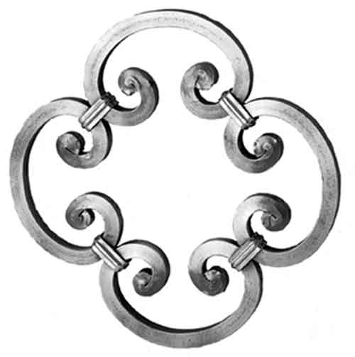 1/2" sq. Steel Quatrefoil Scroll Panel, C-Scroll/Collar Design, 11-7/16" dia.