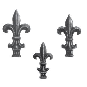 Steel Fleur-de-lis Shaped Railheads with 1" and 1-1/4" Square Bases, Weldable