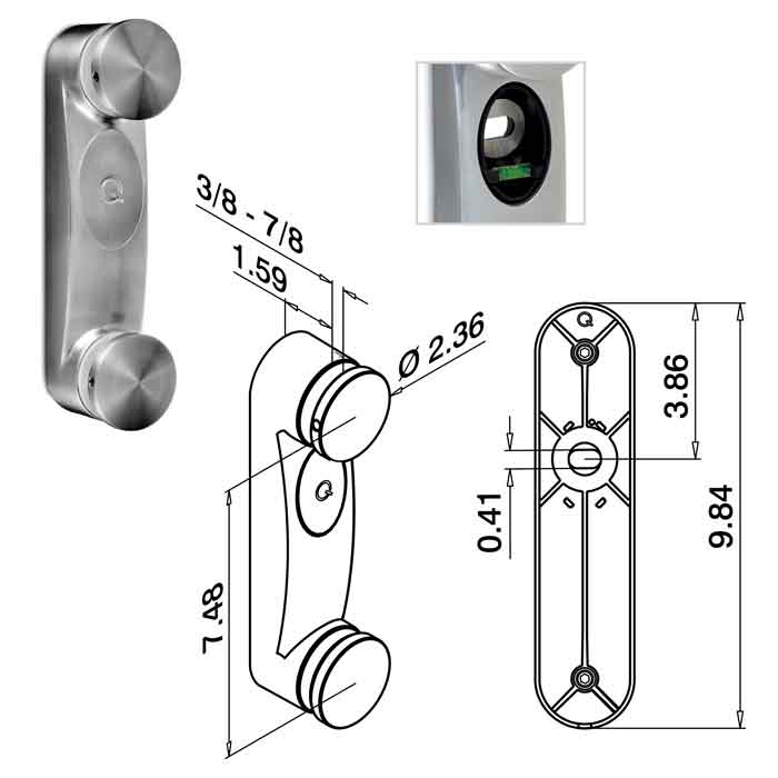 2-3/8" dia. Glass Adapter, 9-7/8" Tall, 316 Satin Stainless Steel, Sold 1/Box (14.0761.000.12)