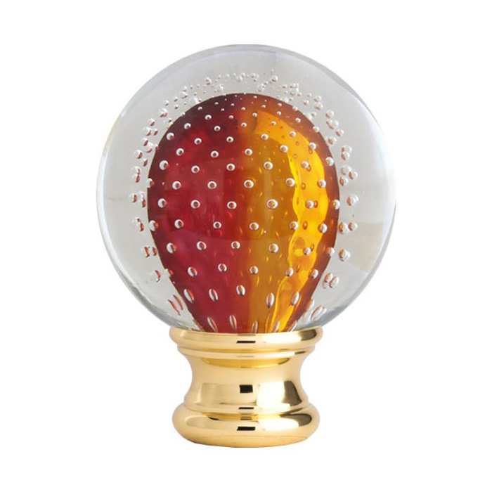 Glass Sphere Post Top w/Amber Center, Brass base of 2-1/8" dia., from Grande Forge