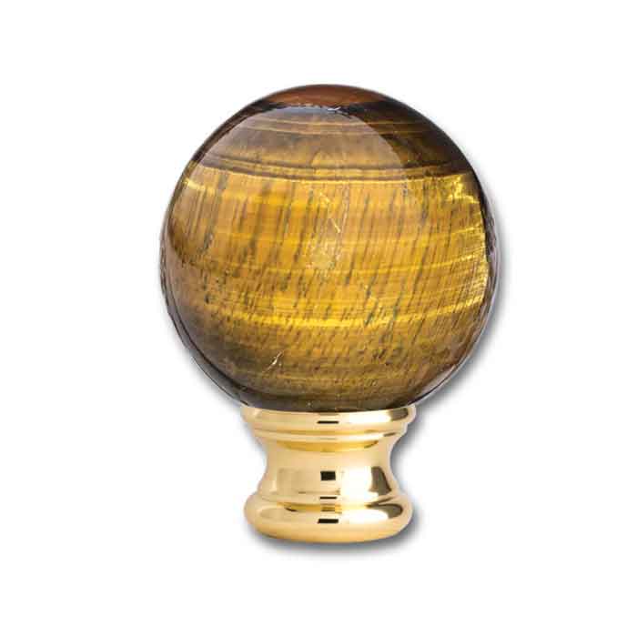 Tiger Eye Ball Post Top, Brass base of 2-1/8" dia., from Grande Forge
