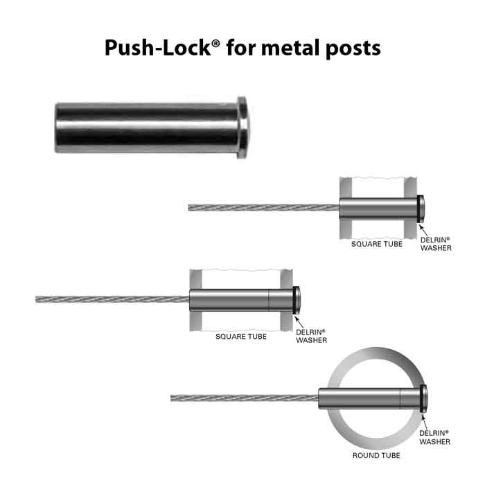 Push-Lock Fittings for 1/8" Cable, for Metal or Wood Posts