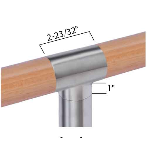 Woodinox "T" Handrail Connector, 304 Satin Stainless Steel