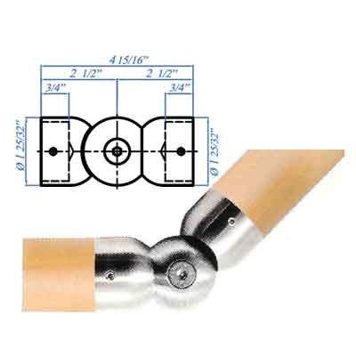 Woodinox Pivotable Handrail Connector, 303 Satin Stainless Steel